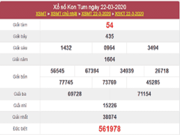 Thống kê kết quả xổ số Kon Tum ngày 29/03/2020